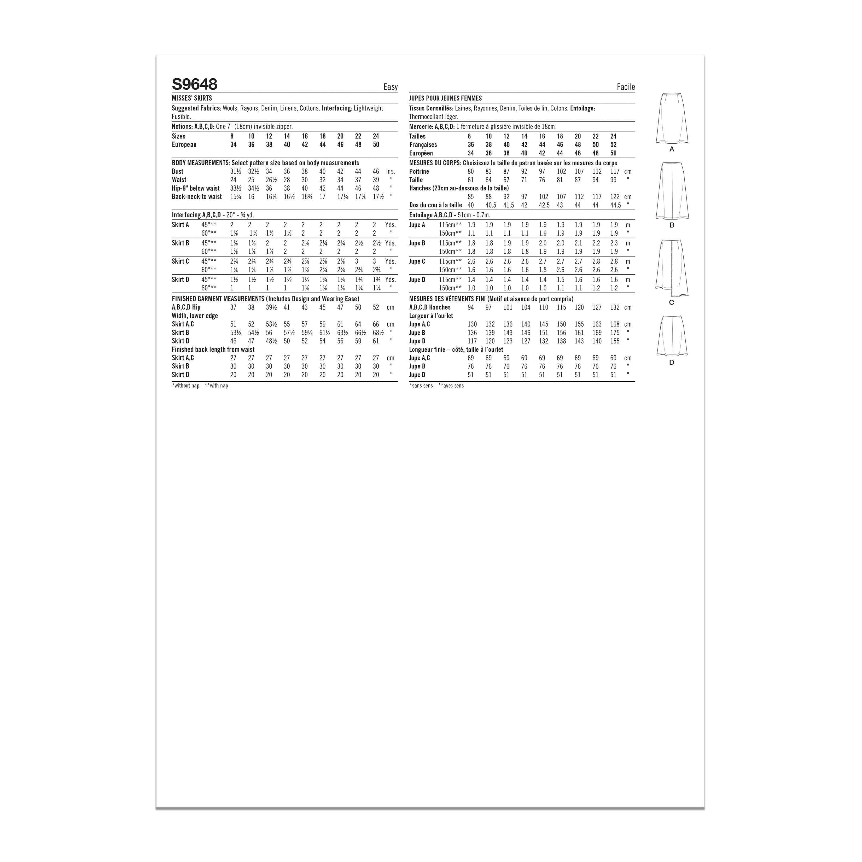 Simplicity Misses' Skirts S9648 - Sewing Pattern