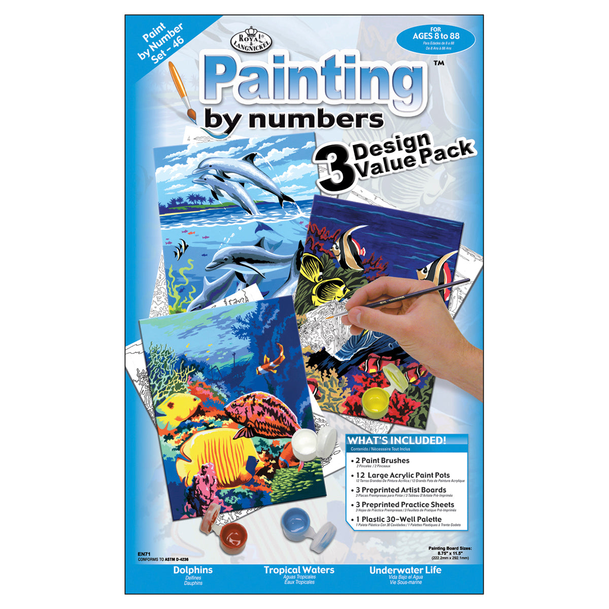 Royal Brush Junior Small Paint By Number Kit 8.75"X11.75" 3/Pkg - Sea Life