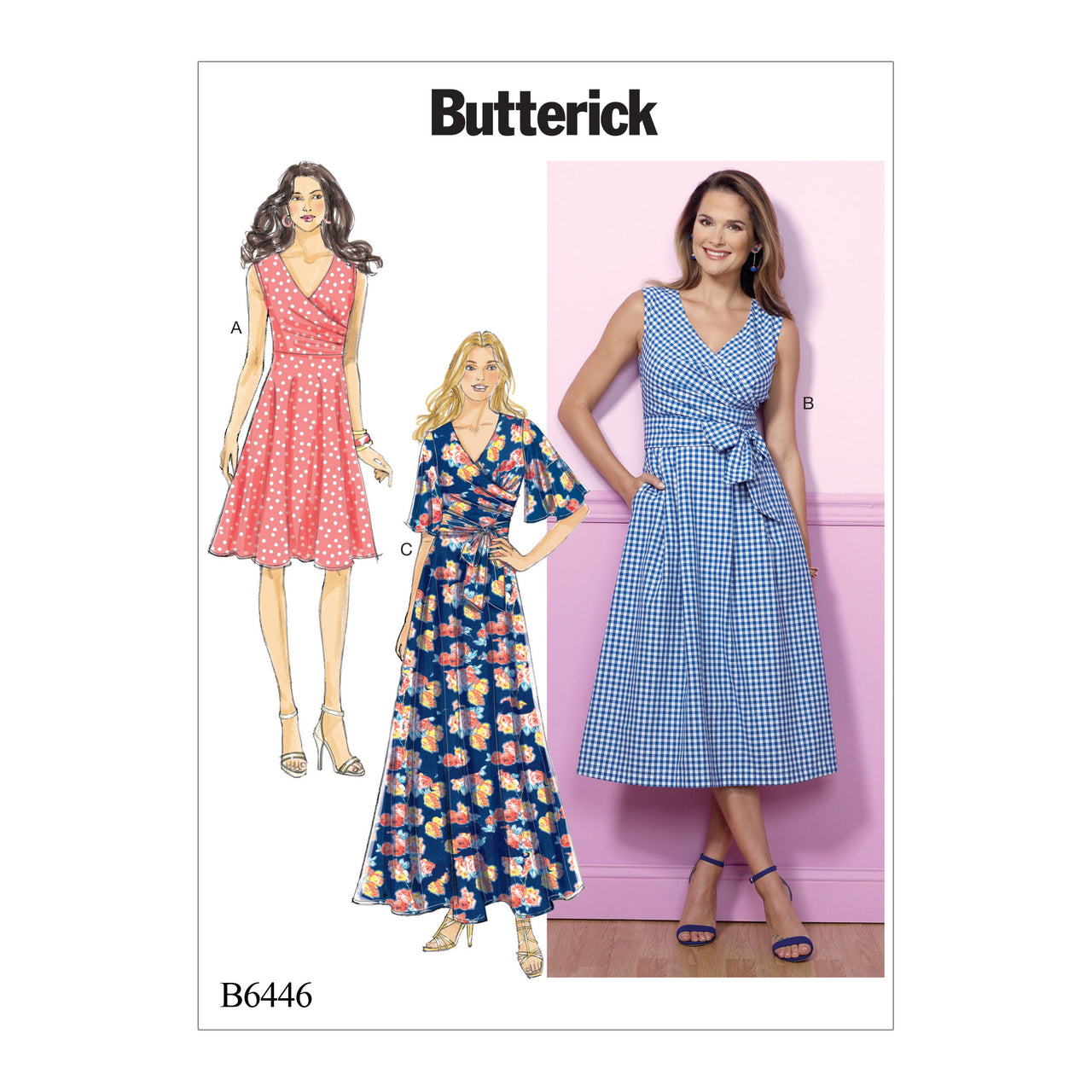 Butterick Misses' Pleated Wrap Dresses with Sash B6446 - Sewing Pattern