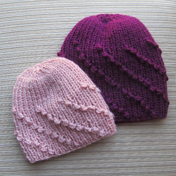 Hat in Diagonal Bobbles Rib in Sizes 9-12 Months and Adult