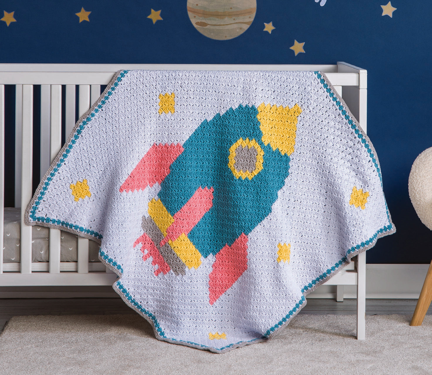 Rocketship Crochet Baby Blanket in Bernat Bundle Up - Downloadable PDF