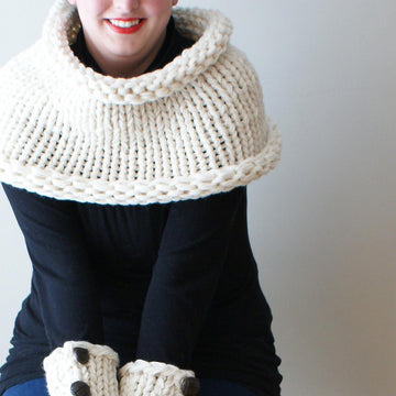 Simple Chunky Knit Shawl Cowl and Arm-warmers
