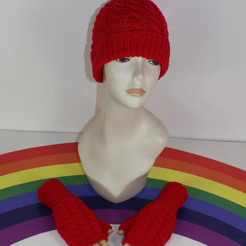 Adult & Teen Aran Simple Cable Beanie Hat & Gloves