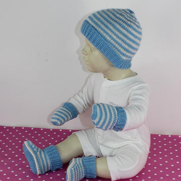 Baby Easy Stripe Beanie, Booties & Mittens