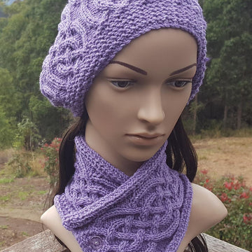 Sapphire - cabled beanie and neck scarf