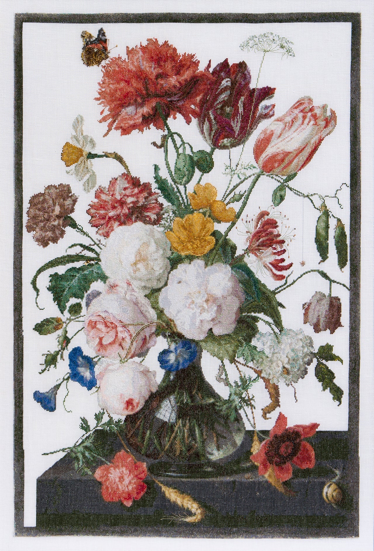 Thea Gouverneur Bv Still Life with Flowers in a glass Vase Cross Stitch Kit (36 count Linen) - 72cm x 49cm