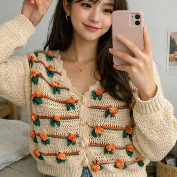Rose Garden cardigan crochet pattern 3D stitch