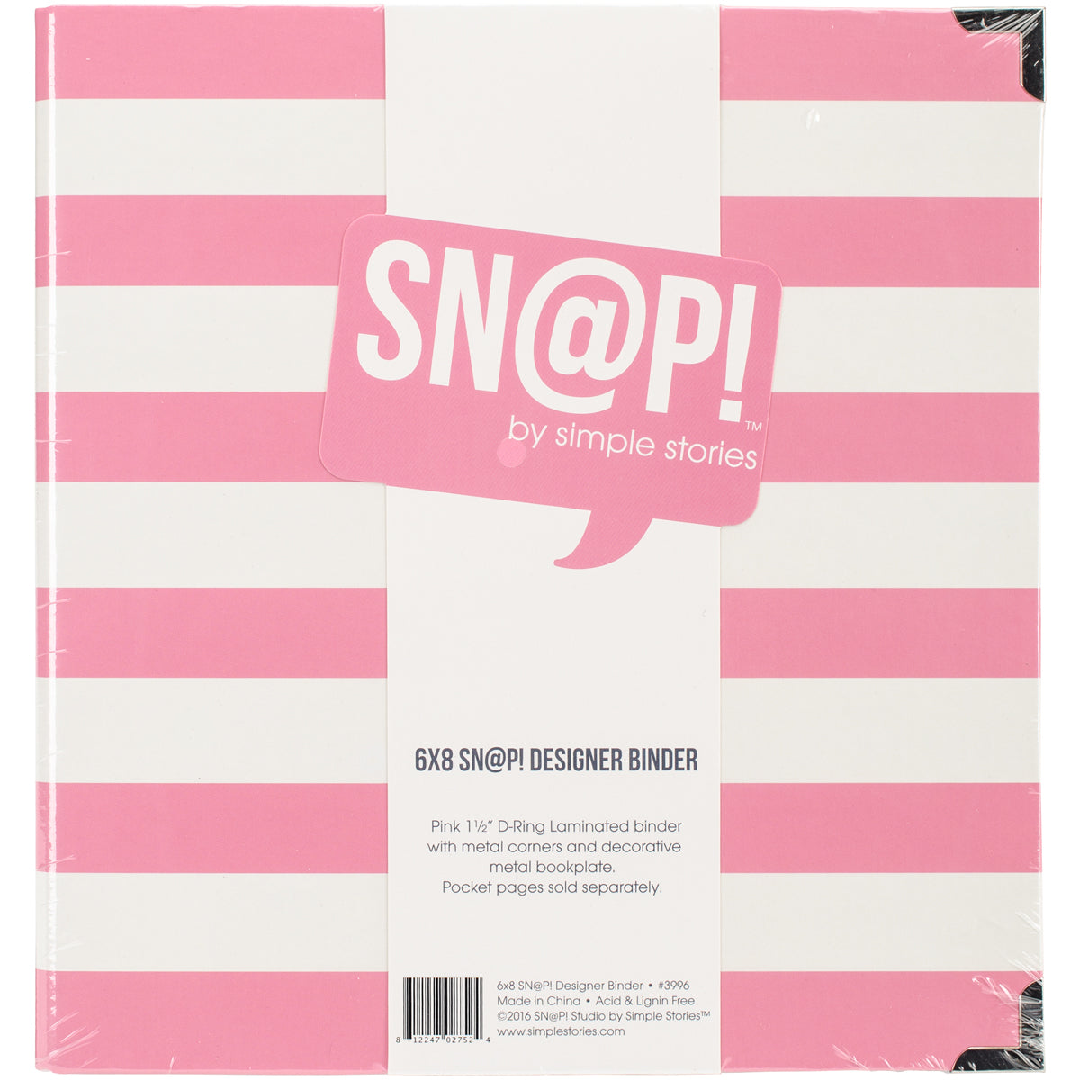 Simple Stories Sn@p! Designer Binder 6"X8" - Pink Stripe
