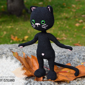 Crochet Pattern Shadow the black cat amigurumi toy