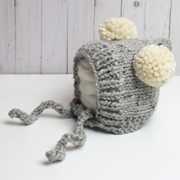 Fur Pompom Ears Pixie Bonnet
