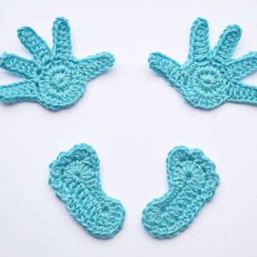 Crochet baby hand. Baby handprint. Crochet baby foot print. Crochet applique. Baby embellishment