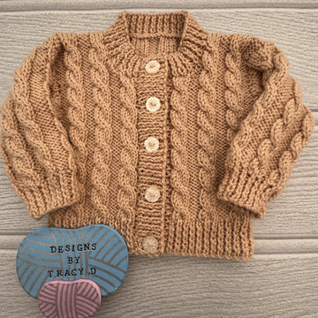 Brook Cardigan, hats & booties. 16-22 inch chest