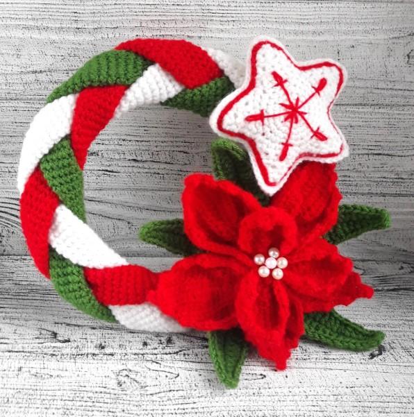 Crochet Christmas Wreath Pattern: Poinsettia & Stars (PDF Pattern)