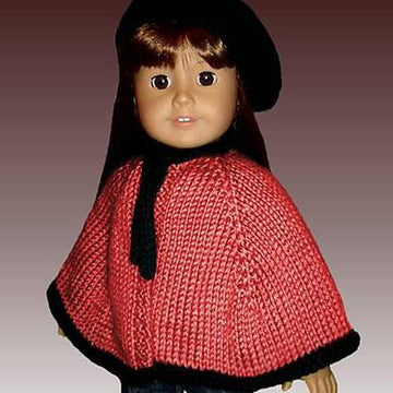 Knitting pattern. Fits American Girl Doll. Cape and Beret, 18 inch