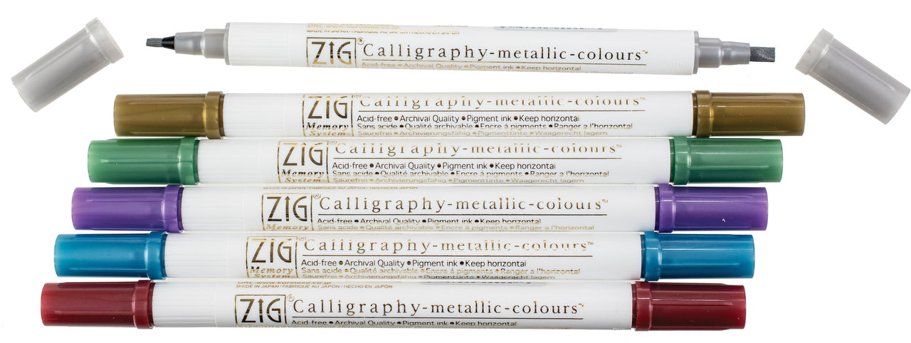 ZIG Memory System Calligraphy Dual-Tip Markers 6/Pkg - Metallic