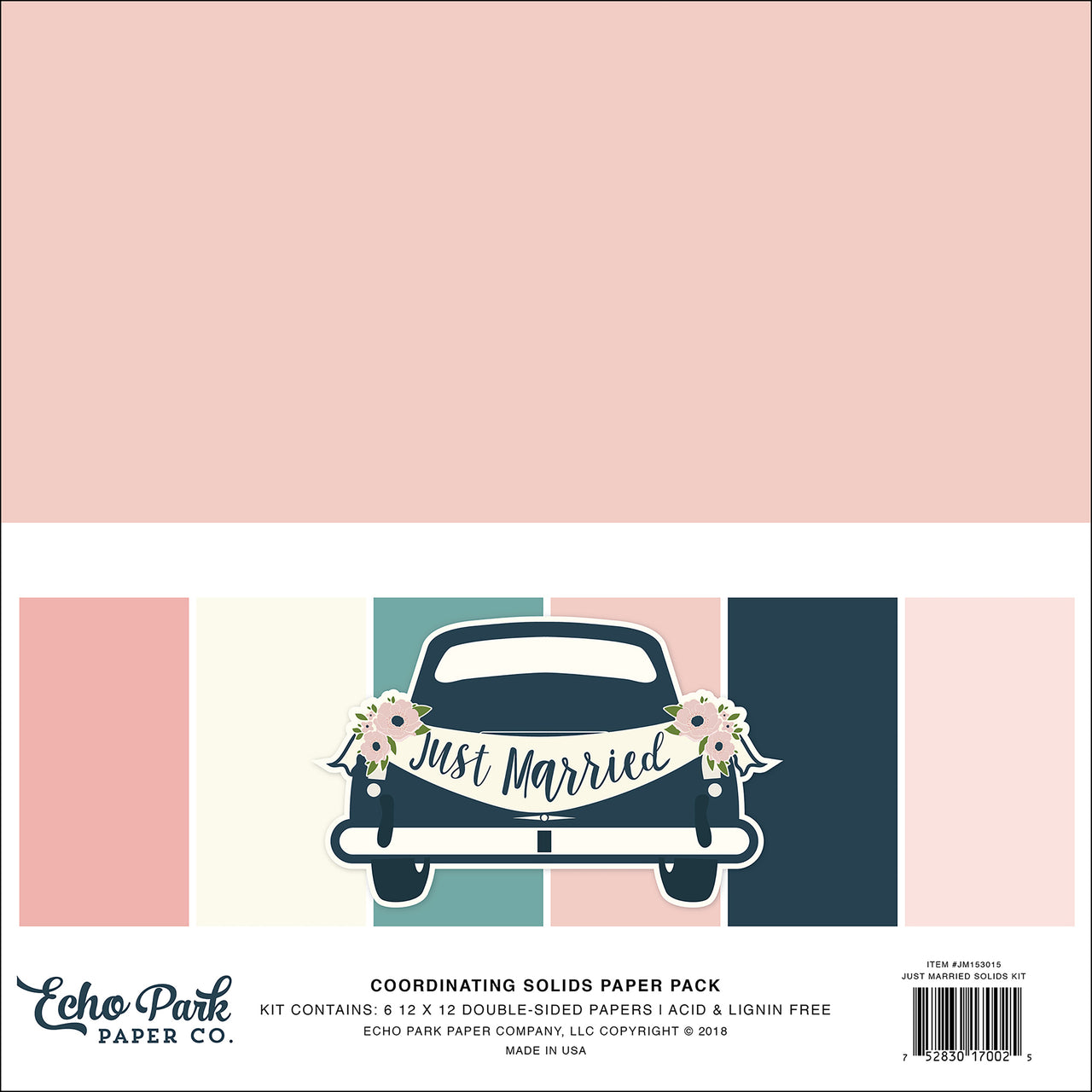 Echo Park Paper Echo Park Double-Sided Solid Cardstock 12"X12" 6/Pkg - Just Married, 6 Colors