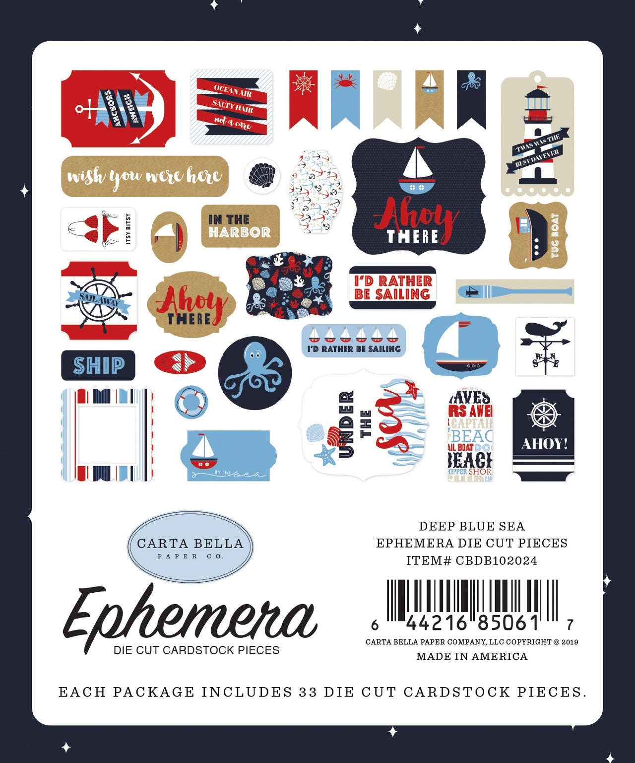 Echo Park Paper Carta Bella Cardstock Ephemera 33/Pkg - Icons, Deep Blue Sea
