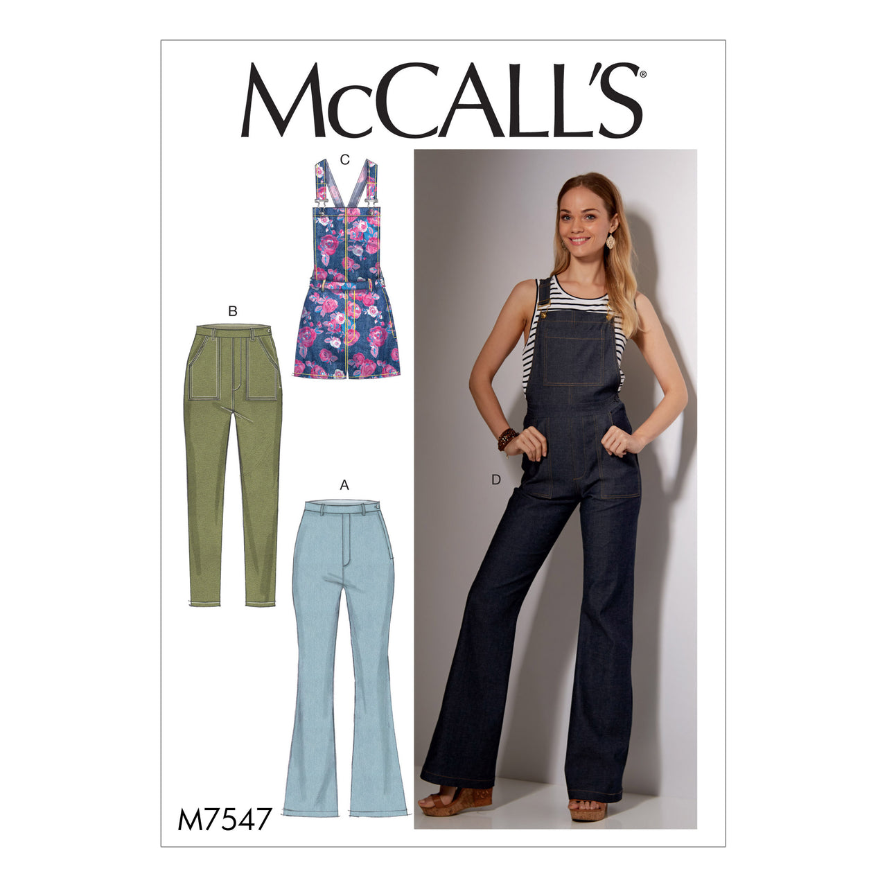 McCall's Misses' Flared Jeans and Overalls, Skinny Jeans, and Shortalls M7547 - Sewing Pattern