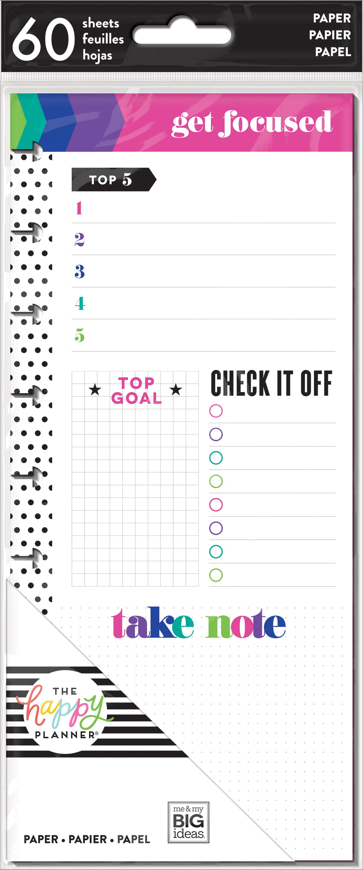 Happy Planner Medium Half Sheet Fill Paper 60/Pkg - Focus