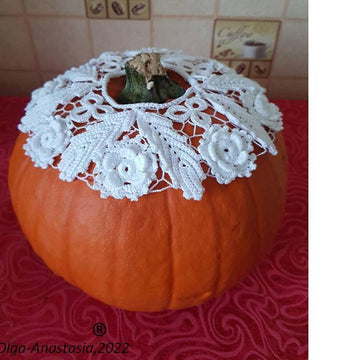Crochet lace decor for pumpkin and table