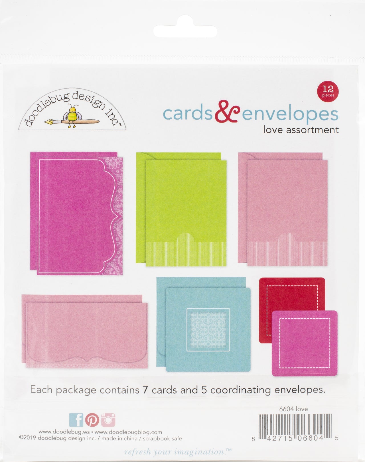 Doodlebug Cards & Envelopes 12/Pkg - Love Notes, 6 Cards/6 Envelopes