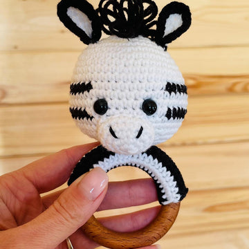 Safari zebra rattle with ring