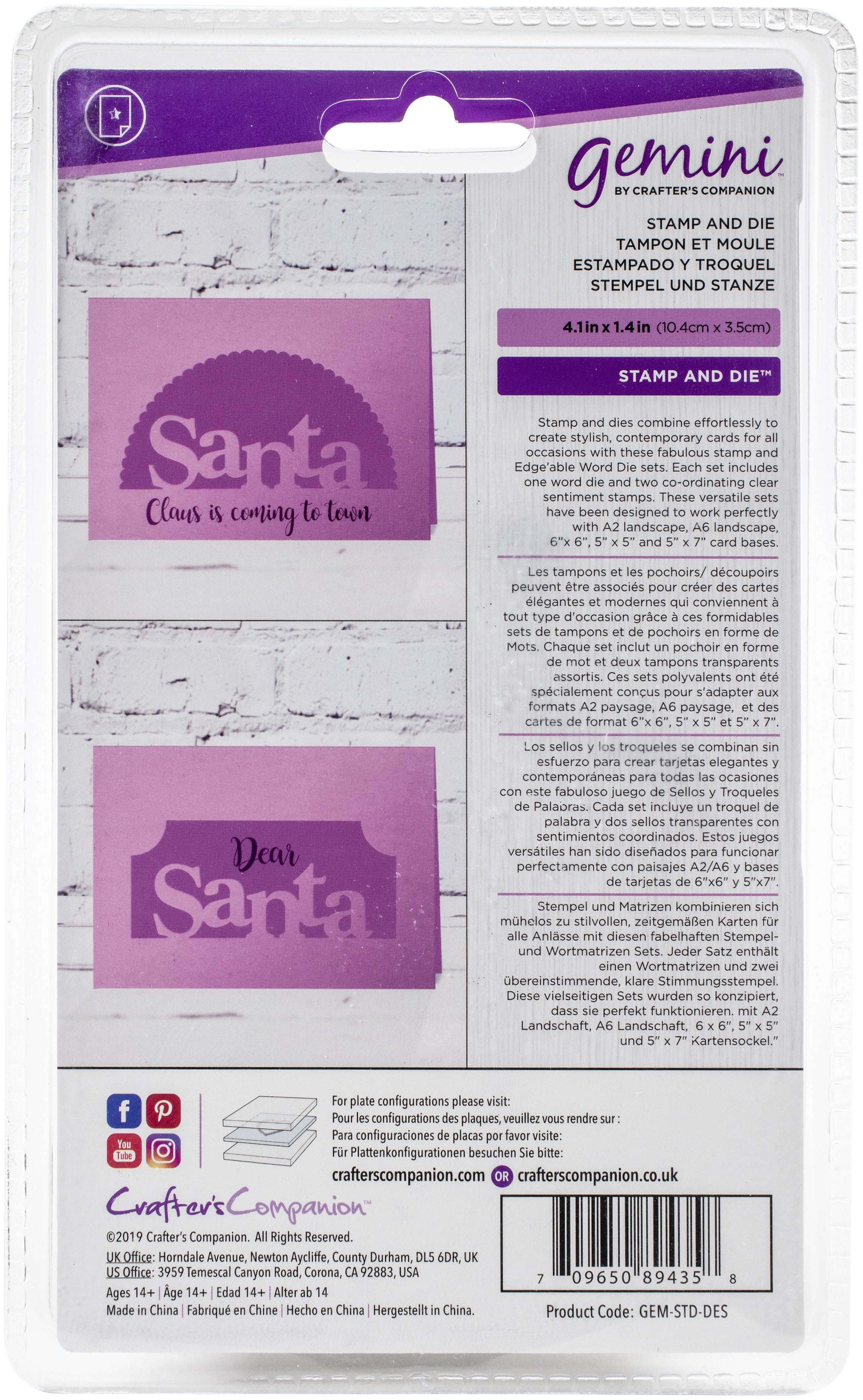 Crafter's Companion Gemini Word Edge'Ables Stamp & Die - Santa