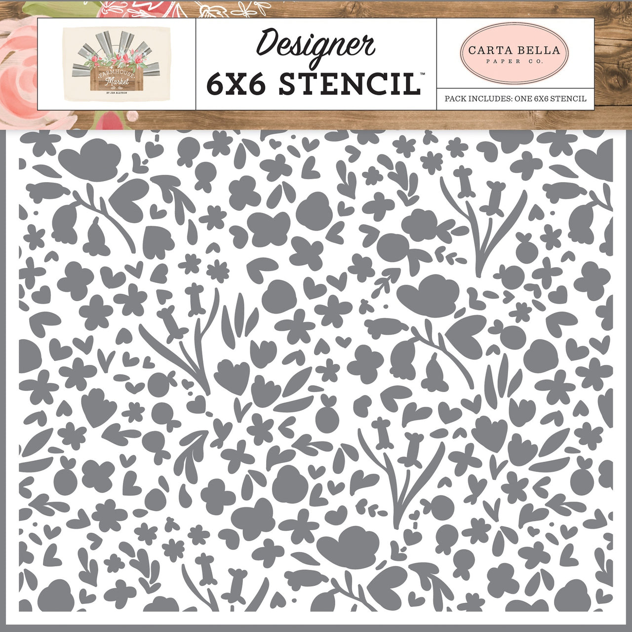 Echo Park Paper Carta Bella Stencil 6"X6" - Garden Bloom, Farmhouse Market