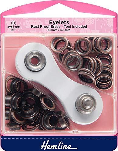 Hemline Eyelets Starter Kit, 5.5mm x 40 sets - Bronze