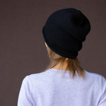 Knitting Pattern Rolled Brim Slouchy Beanie