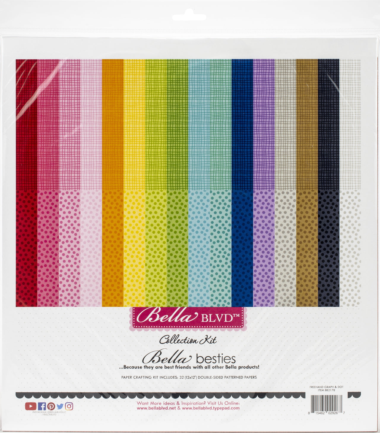 Doodlebug Bella Besties Double-Sided Paper Pad 12"X12" 32/Pkg - Rainbow, 16 Designs/2 Each
