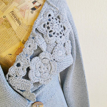 Silk knitted jacket with crochet embellishments