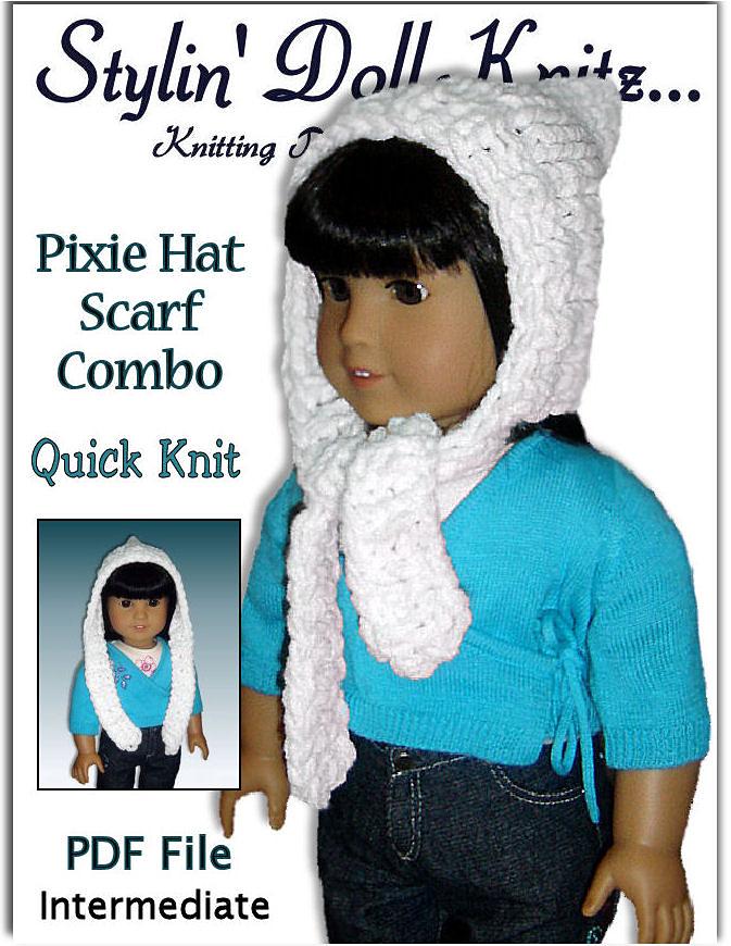 Pixie Hat, Scarf combo fits American Girl and 18 inch dolls. 106