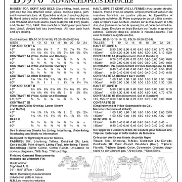 Butterick Misses' Top and Skirt B5970 - Sewing Pattern