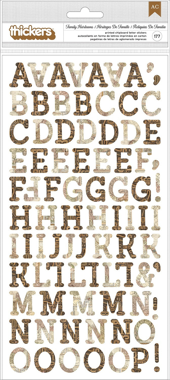 American Crafts Chipboard Alphabet Stickers - Family Heirlooms, 177/Pkg