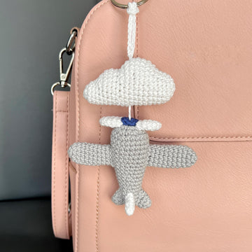 Airplane with cloud crochet pattern Amigurumi keyring Bag charm