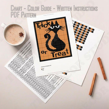 Halloween Cat Orange Blanket Trick or Treat Afghan C2C Crochet How-to