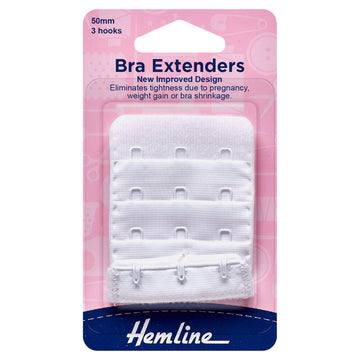 Hemline Bra Back Extenders: 50mm: White