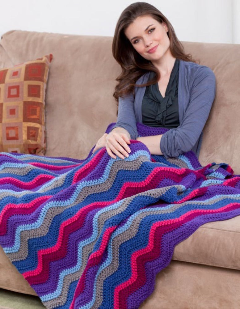 Windsor Ripple Throw in Red Heart With Love Solids - LW2784