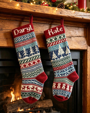 Personalised Fairisle Nordic Christmas Stockings - 2 x designs