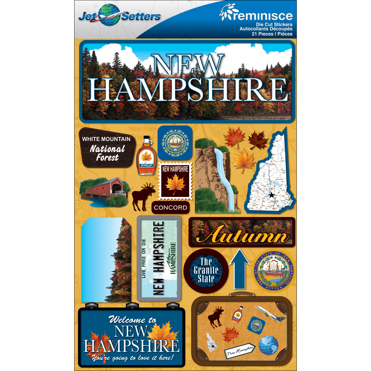 Reminisce Jet Setters State Dimensional Stickers 4.5"X7.5" - New Hampshire