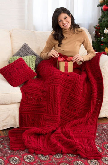 Divine Textured Throw & Pillows in Red Heart With Love Solids - LW4195