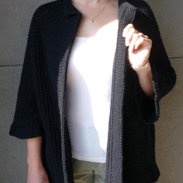 Woman's Neckdown Kimono Jacket in Reverse Broken Rib