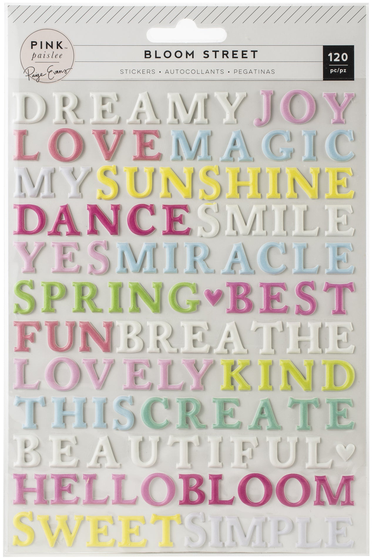 American Crafts Paige Evans Bloom Street Puffy Stickers 120/Pkg - Words