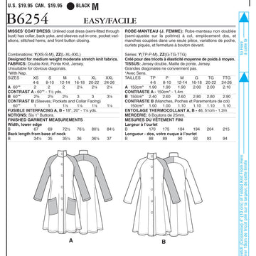Butterick Misses' Coat Dress B6254 - Sewing Pattern