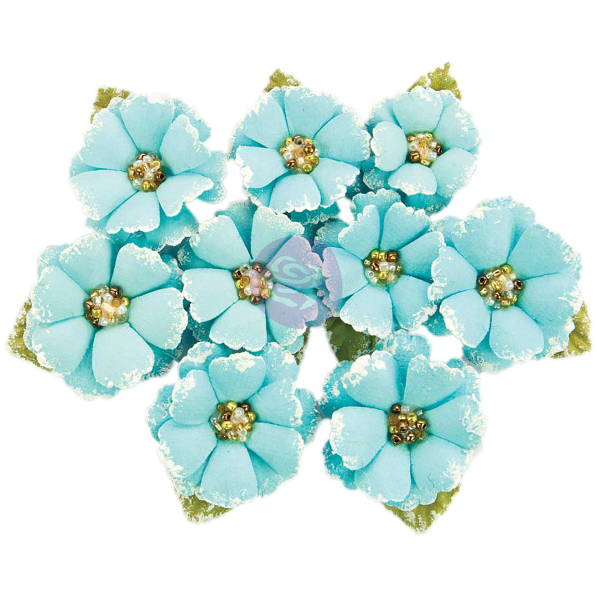 Prima Marketing Fabric Flowers W/Beads & Flocking - Boreal/9/Pkg