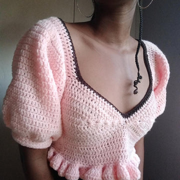 Crochet puff sleeve bralette top