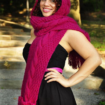 Trifecta Cable Knit Hooded Scarf with Pockets