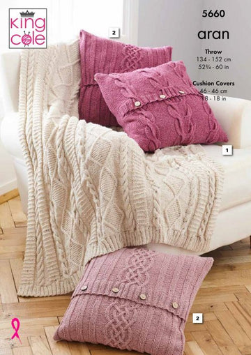 Throw and Cushion Cover in King Cole Forest Aran - 5660 - Leaflet