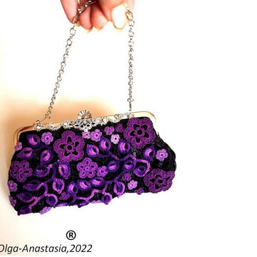 Irish Crochet Lace - Purple  Wedding bag